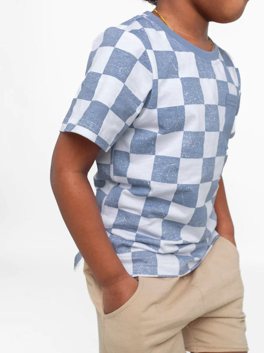 LITTLE BIPSY - CHECKERED TEE - SKY BLUE