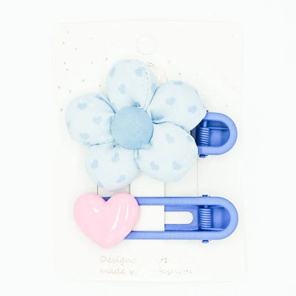 FABRIC FLOWER - HAIR CLIP SET BLUE