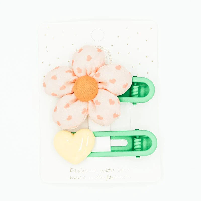 FABRIC FLOWER - HAIR CLIP SET PINK