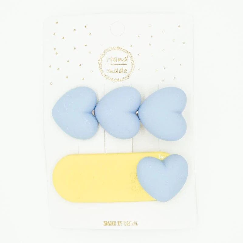 PUFFY HEART - HAIR CLIP SET BLUE