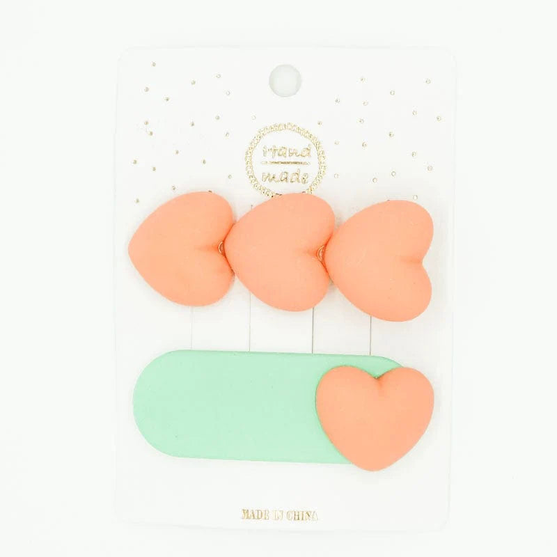 PUFFY HEART - HAIR CLIP SET PEACH