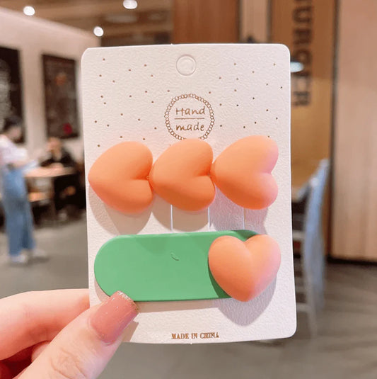 PUFFY HEART - HAIR CLIP SET PEACH