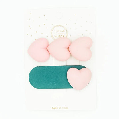 PUFFY HEART - HAIR CLIP SET PINK