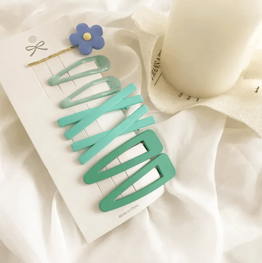 SOLID BARRETTE SET - AQUA