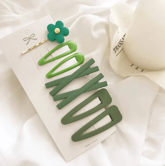 SOLID BARRETTE SET - GREEN