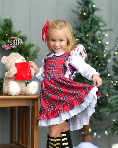 Pinafore Twirl Dress | Festive Plaid in Red