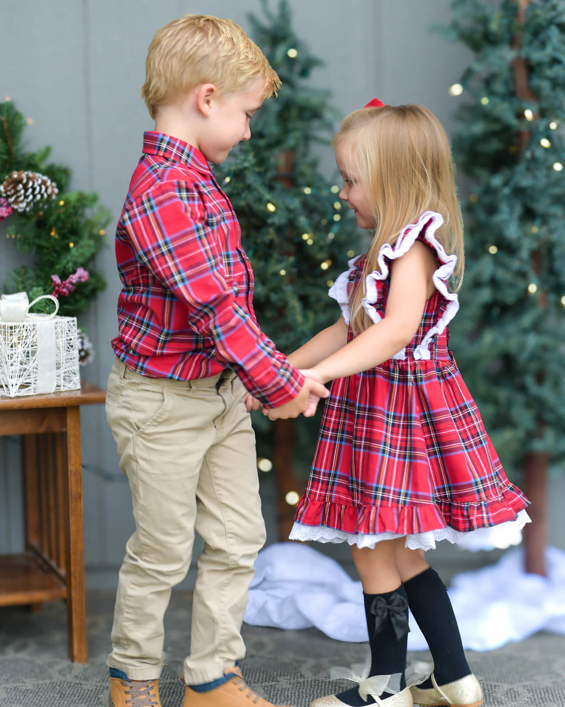 Pinafore Twirl Dress | Festive Plaid in Red