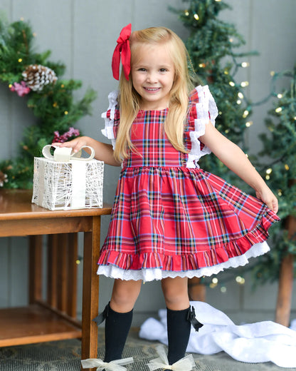 Pinafore Twirl Dress | Festive Plaid in Red