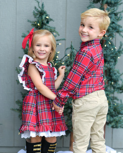 Dress Shirt | Festive Plaid in Red