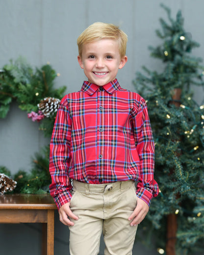 Dress Shirt | Festive Plaid in Red