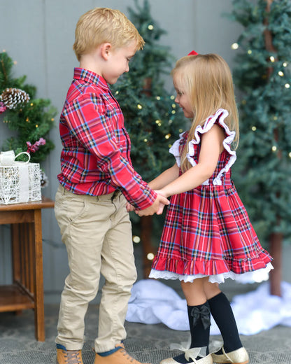 Dress Shirt | Festive Plaid in Red