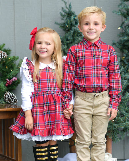 Dress Shirt | Festive Plaid in Red