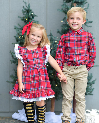 Dress Shirt | Festive Plaid in Red