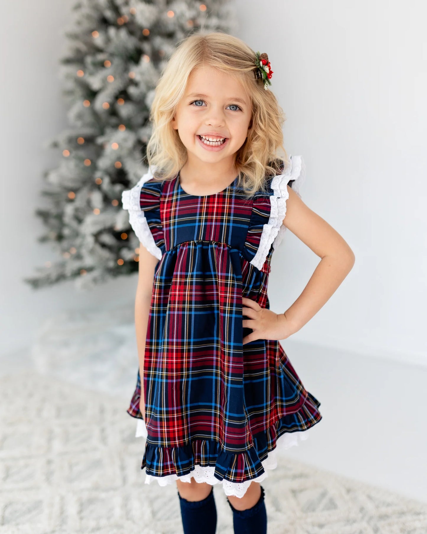 Shift Dress | Festive Plaid in Navy