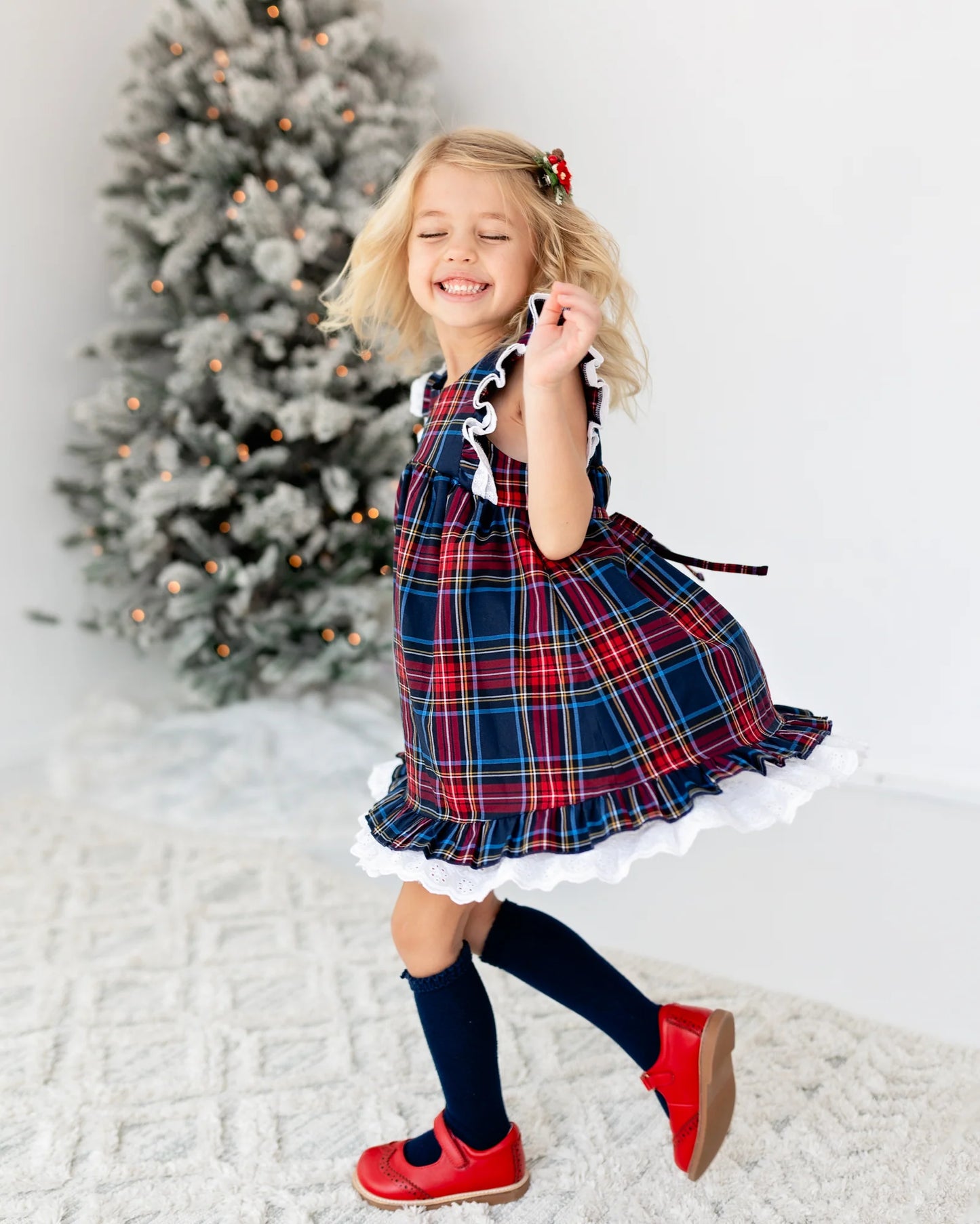 Shift Dress | Festive Plaid in Navy