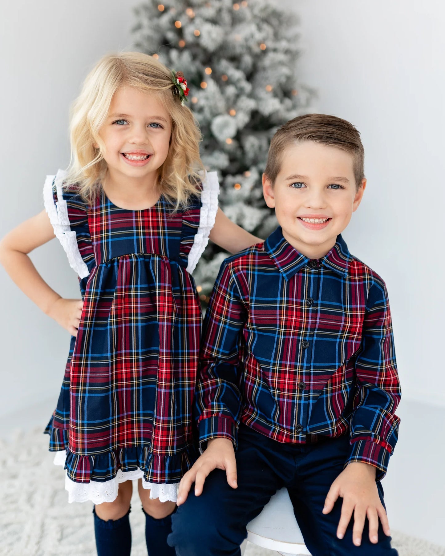 Shift Dress | Festive Plaid in Navy