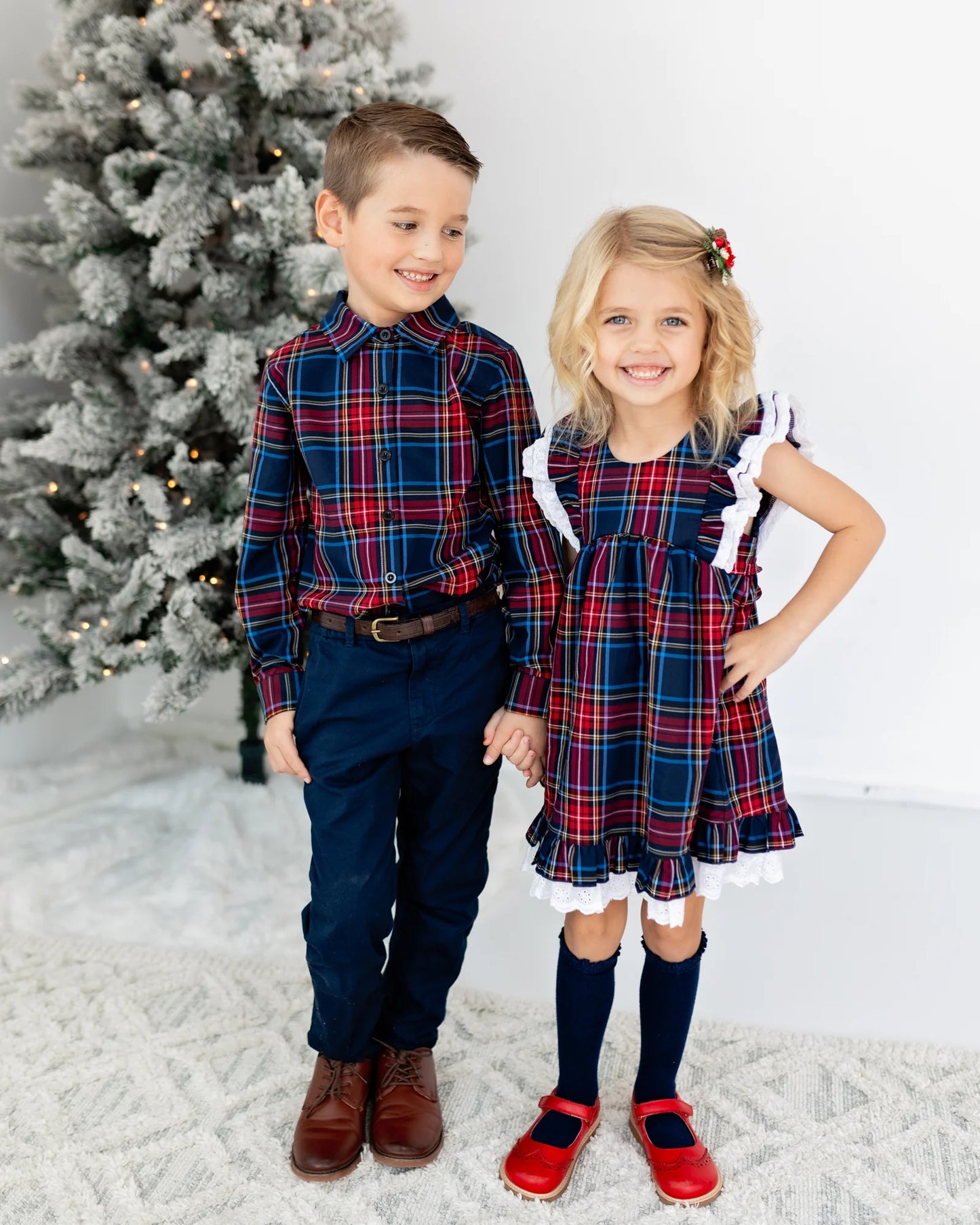 Shift Dress | Festive Plaid in Navy