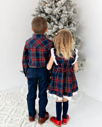 Shift Dress | Festive Plaid in Navy