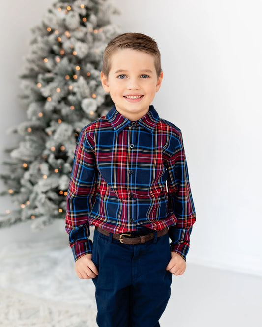 Dress Shirt | Festive Plaid in Navy