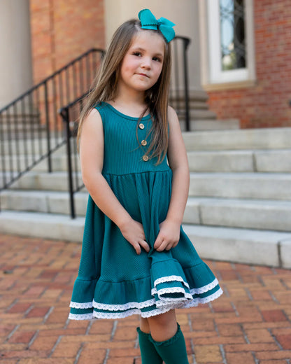 Ribbed Twirl Dress | Teal