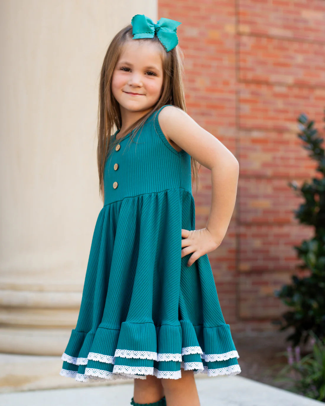 Ribbed Twirl Dress | Teal