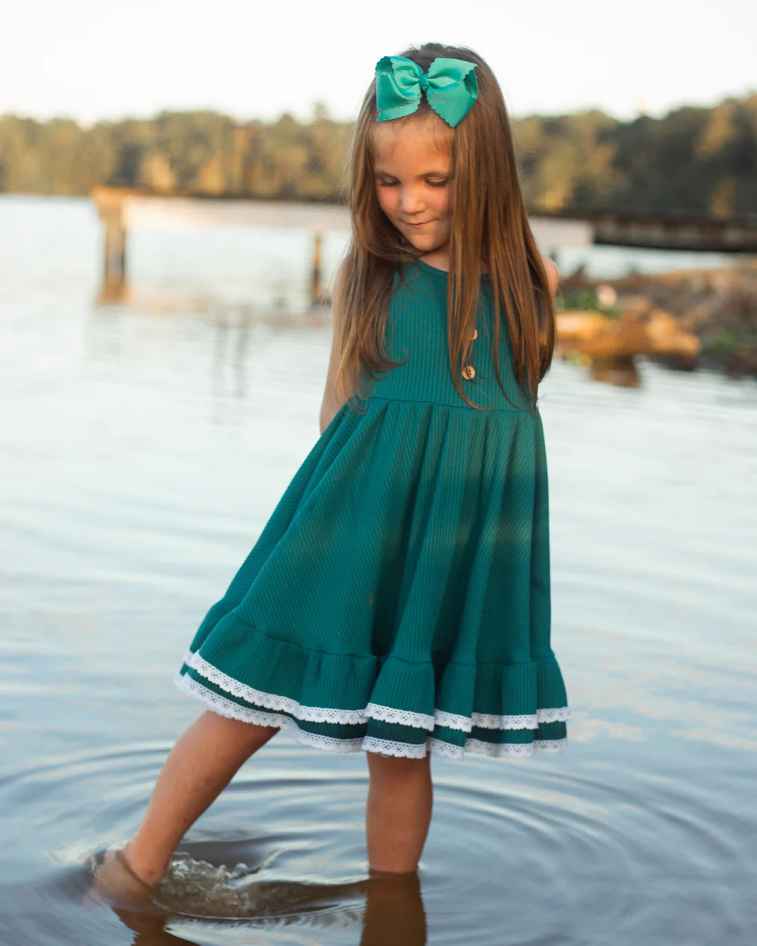 Ribbed Twirl Dress | Teal