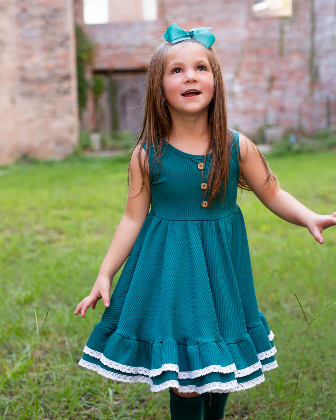 Ribbed Twirl Dress | Teal