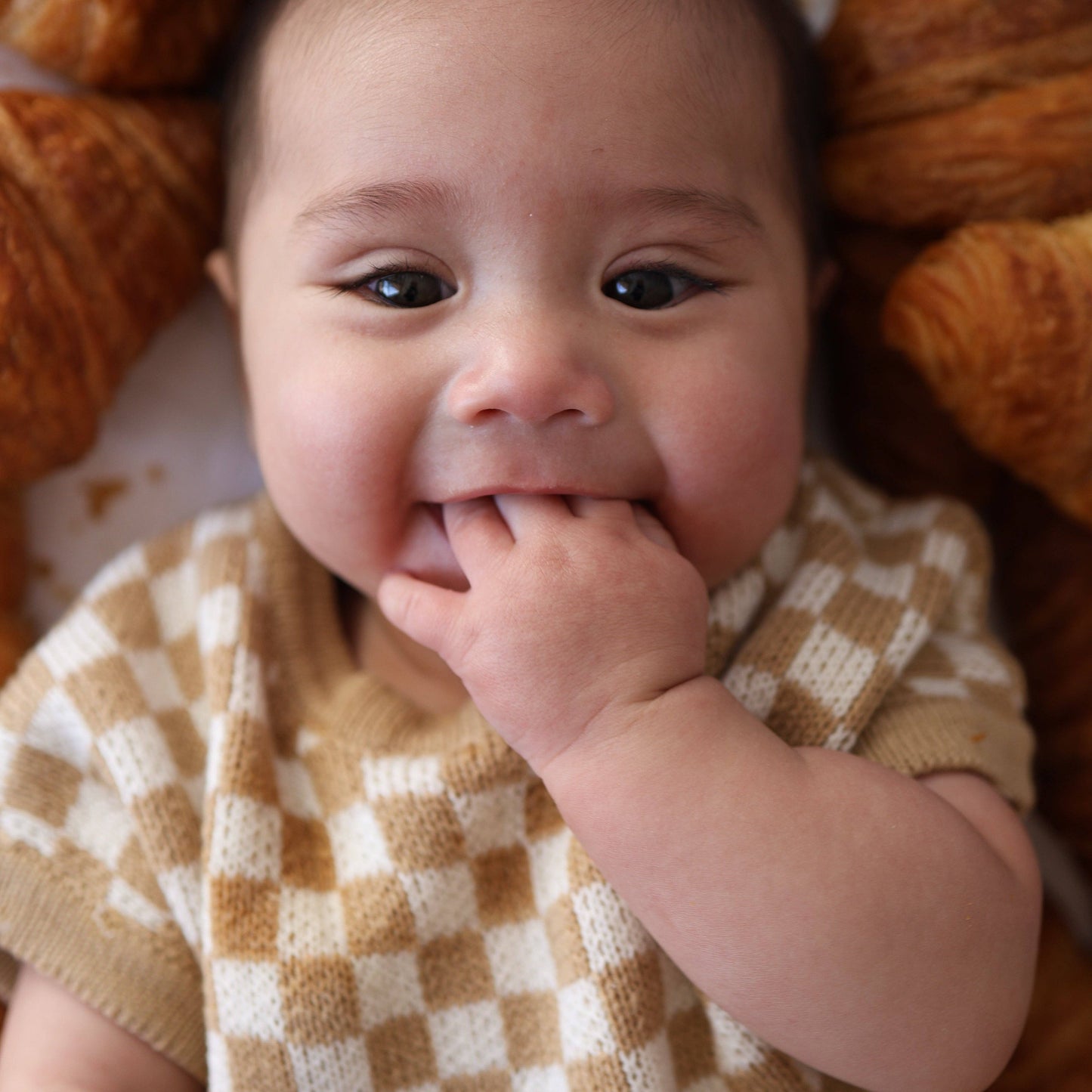 Forever French Baby - Knit Romper | Latte Check