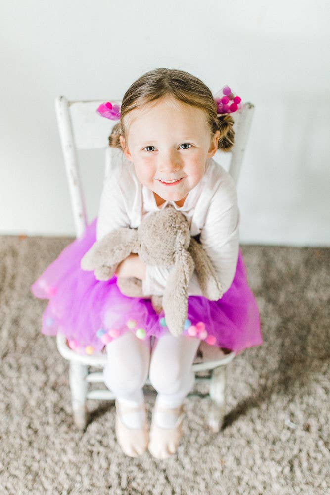 Purple Kids Skirt | Pom Pom Tutu & Bow Hair Tie | 2Pcs Set: Purple