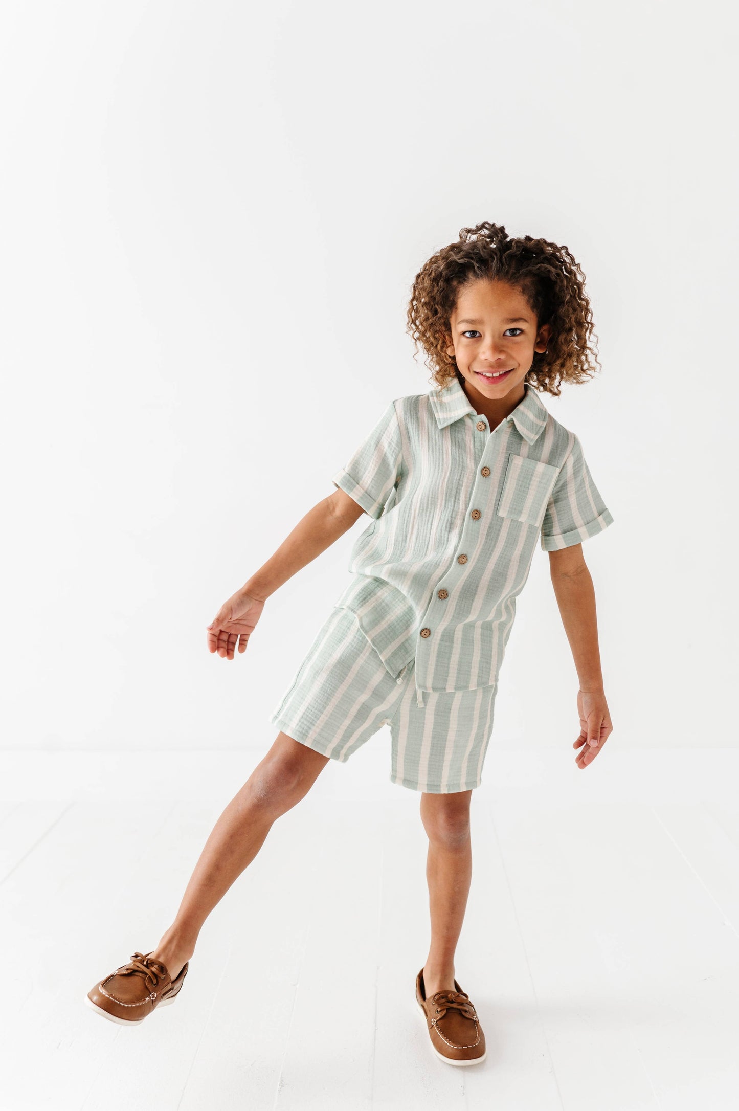 Mint Bay Stripes | BOYS LINEN SET