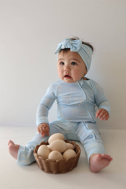 Forever French Baby - Bamboo Zip Pajamas | Blue Bows