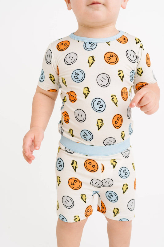 Little One Shop - Electric Smiley Bamboo Shorts Set