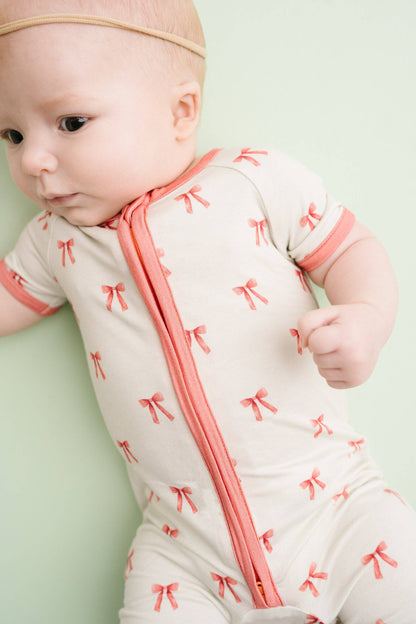 Little One Shop - Ribbon Bow Bamboo Short Romper