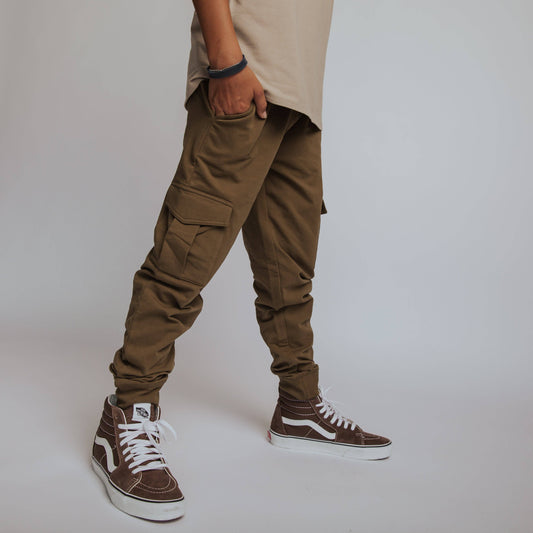 RAGS - Essentials Relaxed Fit Cargo Joggers - Olive Green