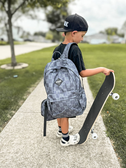 Kickin it up Socks - Gray Check Bolt Full Size Backpack