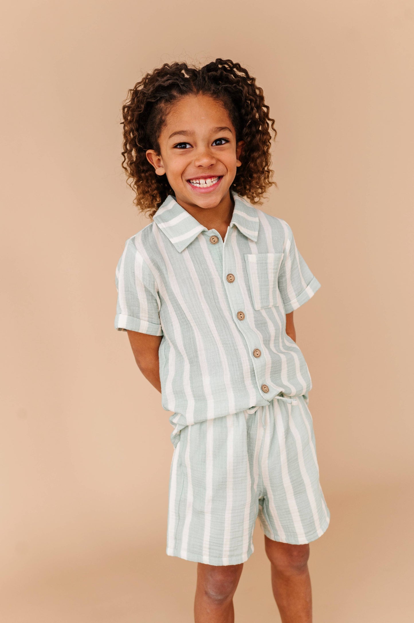 Mint Bay Stripes | BOYS LINEN SET