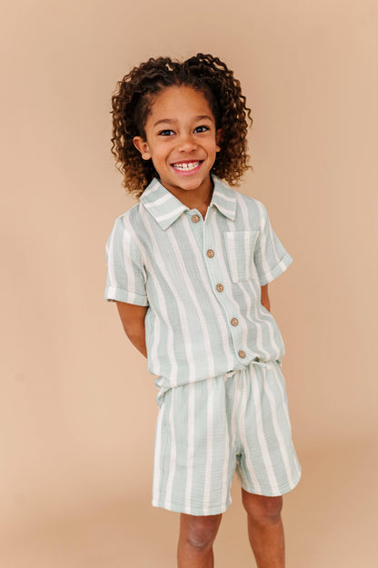 Mint Bay Stripes | BOYS LINEN SET