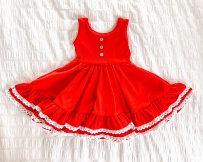 Ribbed Twirl Dress | Red