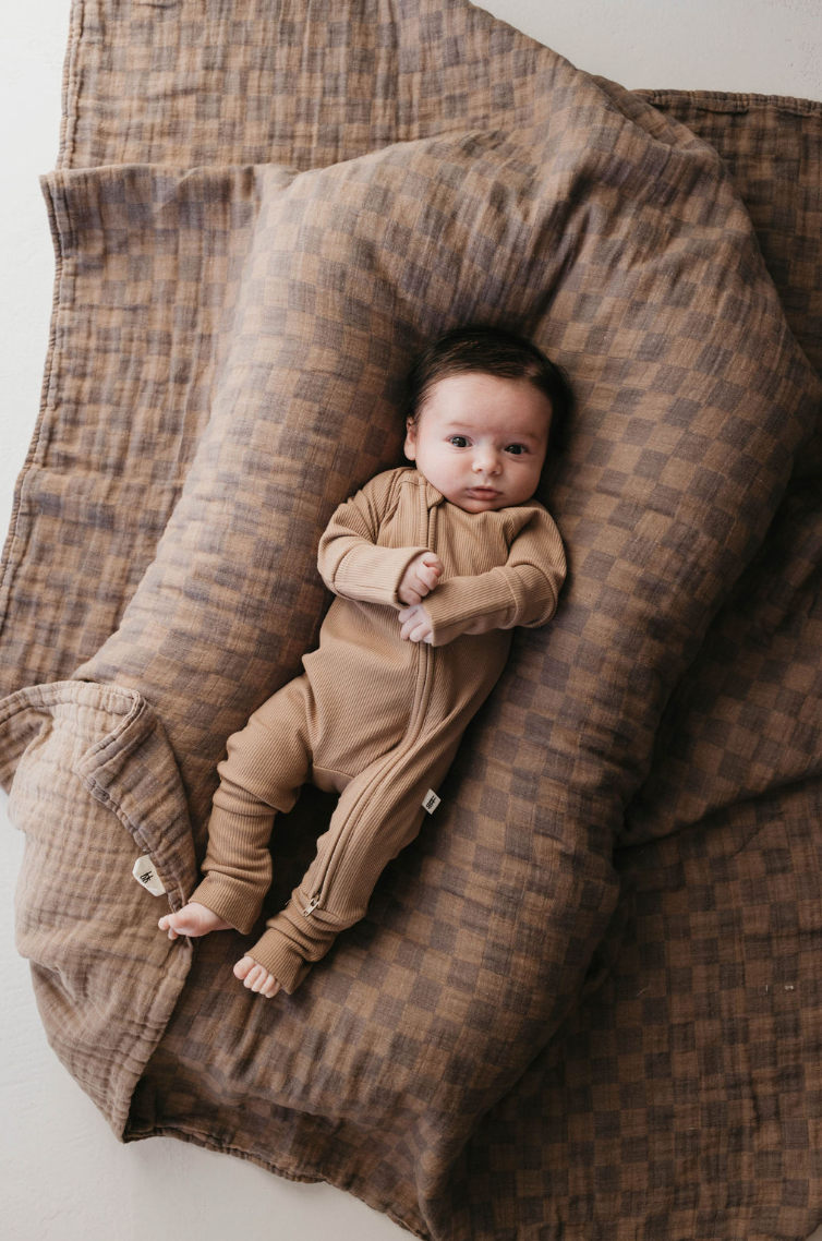 Forever French Baby - Bamboo Zip Pajamas | Ribbed Milk Chocolate