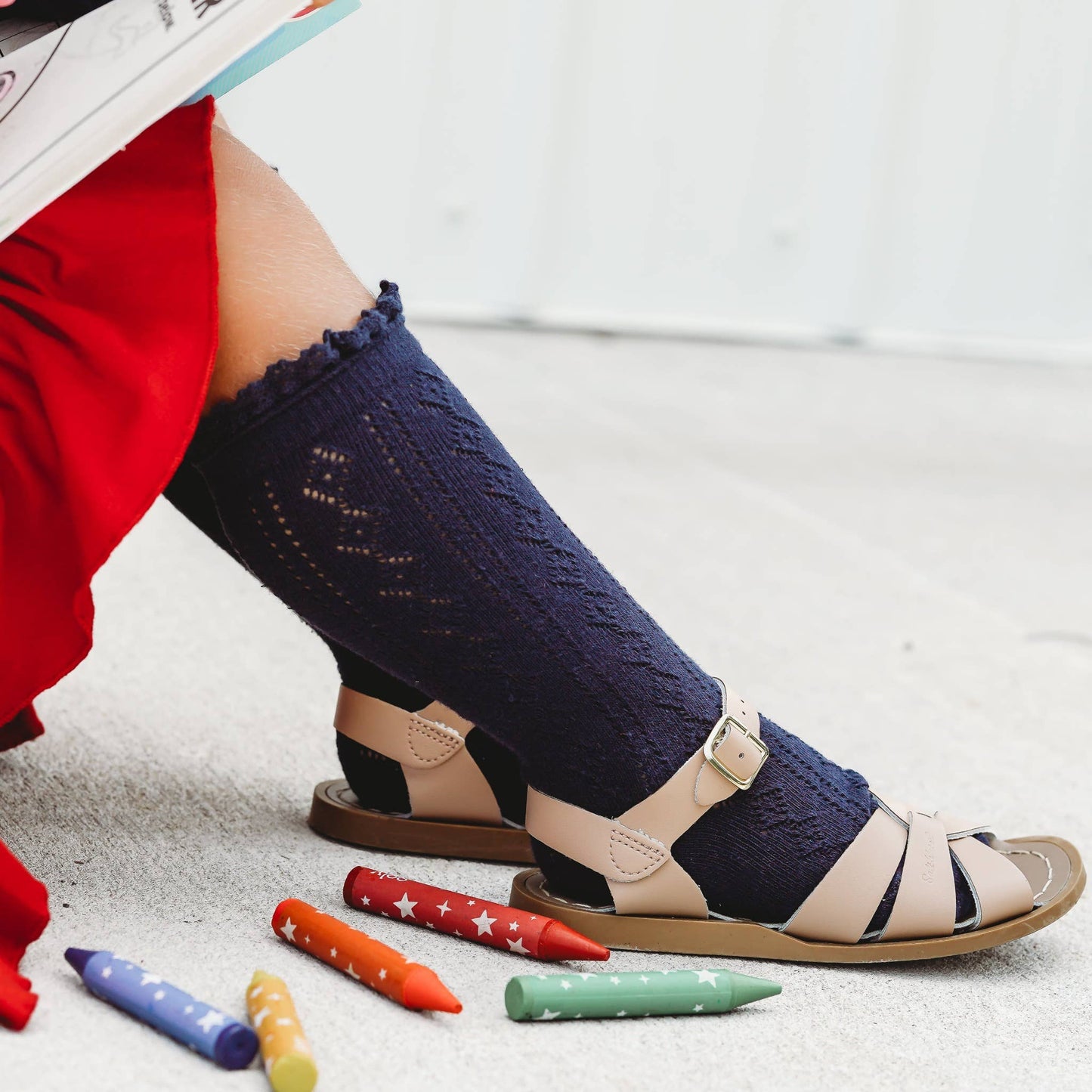 Little Stocking Co. - Navy Fancy Lace Top Knee High Socks: 4-6 YEARS