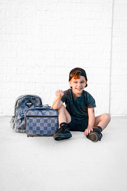 Kickin it up Socks - Gray Check Bolt Lunch Box