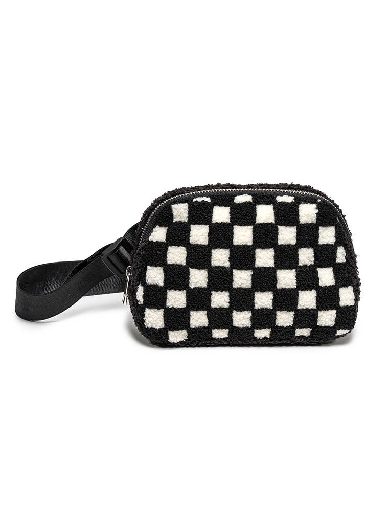 Adjustable Belt Bag - Black & White Checkered - Black