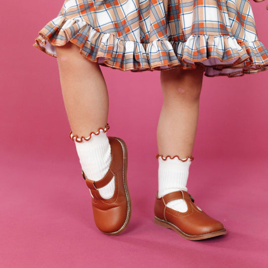 Little Stocking Co. - Ribbed Lettuce Trim Midi Socks - Ivory/Sugar Almond