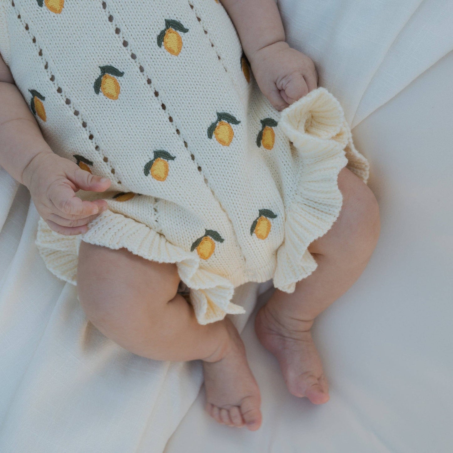 Forever French Baby - Knit Ruffle Romper | Lemon: Newborn