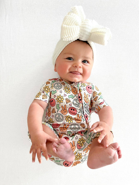 BAMBOO SHORTIE ZIP ROMPER - Groovy Summer