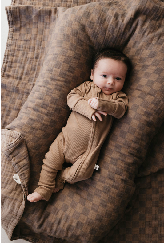 Forever French Baby - Bamboo Zip Pajamas | Ribbed Milk Chocolate