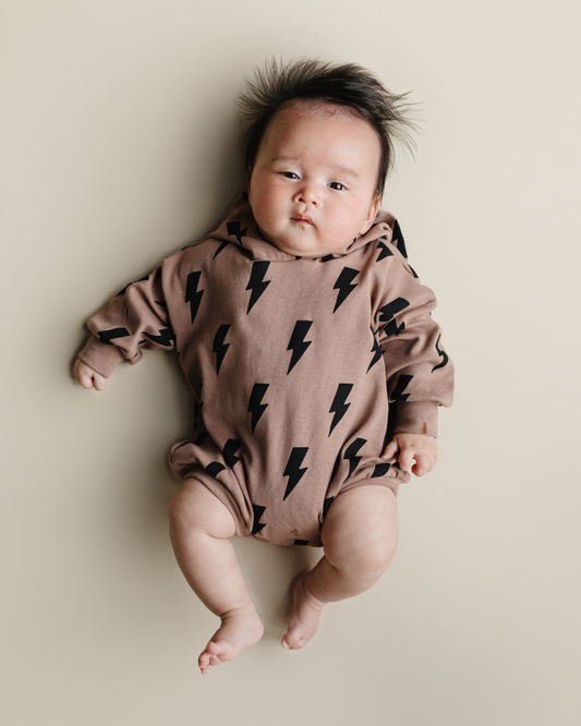 Hooded Bubble Romper  | Mocha Bolts