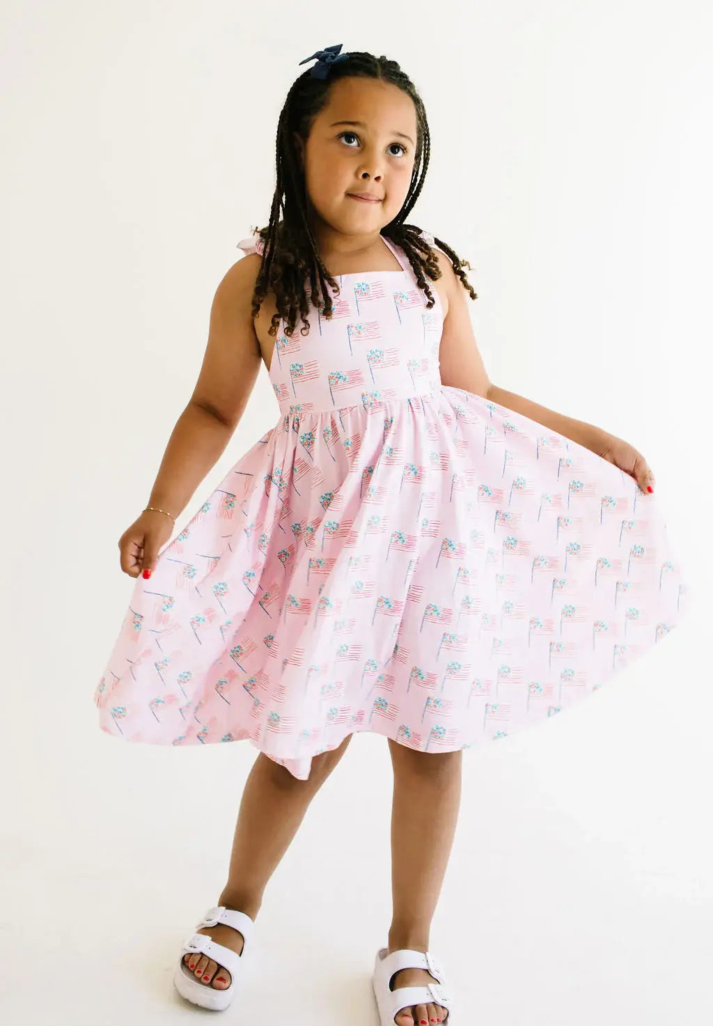 Ollie Jay - Rosita Dress in Pink Flags | Girls Pocket Twirl Dress