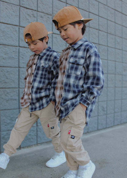 Little Trouble - Two-Tone Flannel Navy/Brown