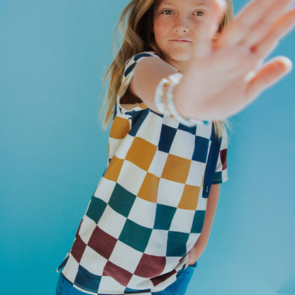 Short Sleeve Big Pocket Kids Tee - Checker